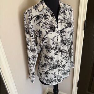 C&C California Monochrome Palm Print women linen Shirt